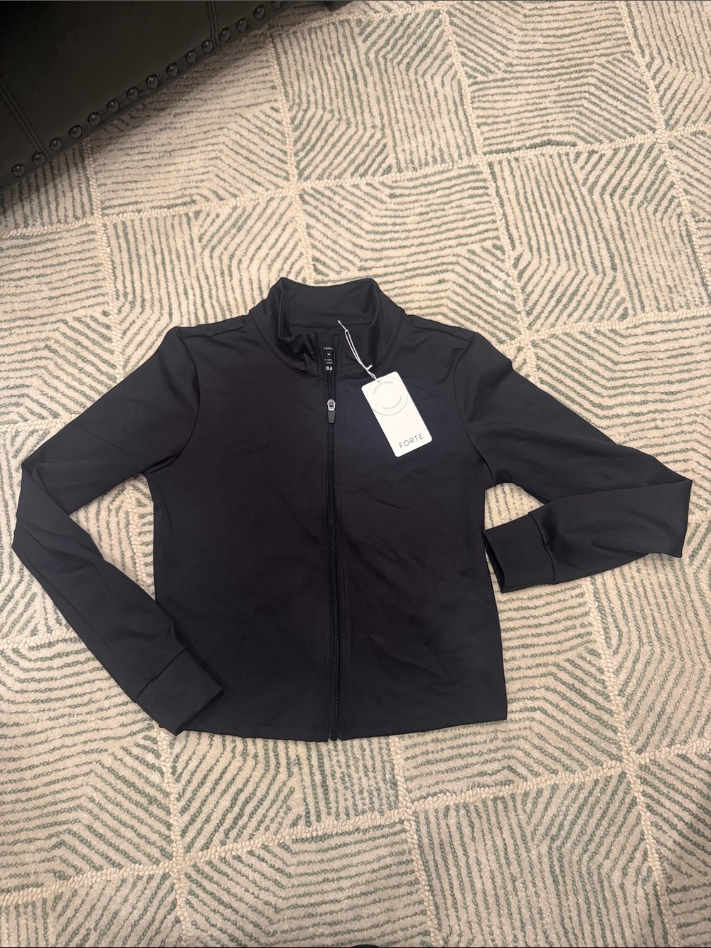 Forte Black Zip Jacket with Stand Collar NWT